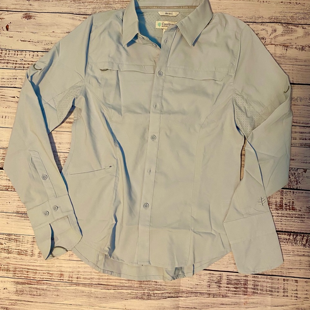 Coolibar UPF 50+ Womens Sunblock Shirt with Thumb Loops & Snap-Shut Neck Protect